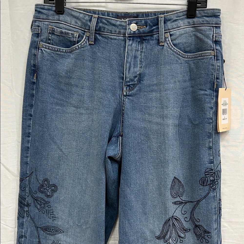 NYDJ Teresa Blue Floral Embroidered Wide Leg Jeans - Picture 9 of 11